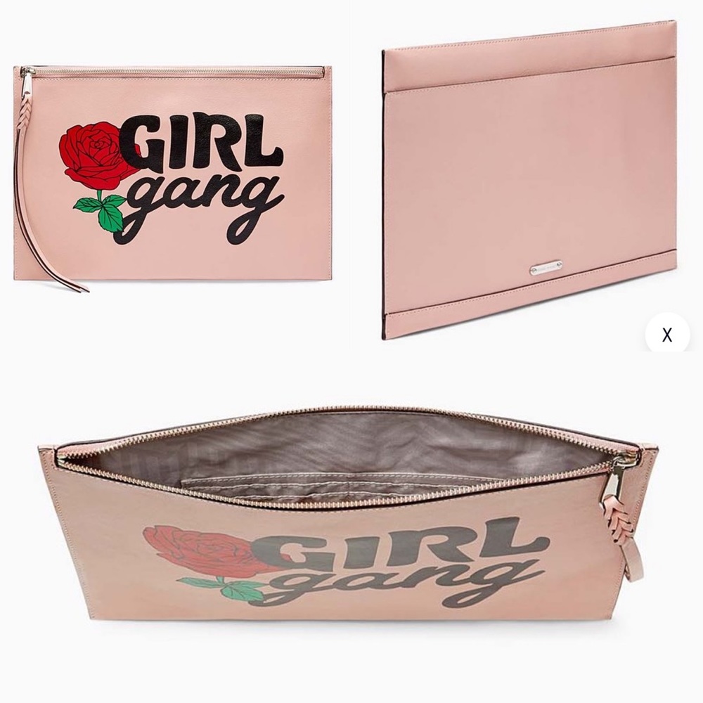 Rebecca Minkoff NWT Large Zip Pouch GIRL GANG Pink Dusty Rose Bag NEW